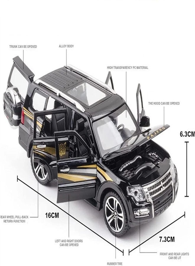 KENIRY 1:32 Scale Exclusive Alloy Metal Pull Back Die-cast Car Model with Sound Light Mini Auto Toy for Kids Metal Model Toy Car with Sound and Light? (PEJERO-Black) - Image 3